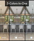 5 lighting colors from 2700K to 6000K shown with 4-Pack 3-Inch LED Color Selectable Ultra-Thin Recessed Ceiling Downlights With J-Box