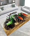 Green Rooster Themed Area Rug 3 By 5 Ft Low Pile With Non Slip Backing Machine Washable For Living Room Bedroom Nursery Office Entryway Dining Room Cozy Accent featuring tractor design in a modern living room setting.