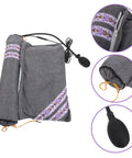 Heated Neck Pillow Cushion With Adjustable Electric Warmth For Relaxing Herbal Aroma And Sleep Support That Helps You Chill Out Fast, grey fabric with zipper and control.