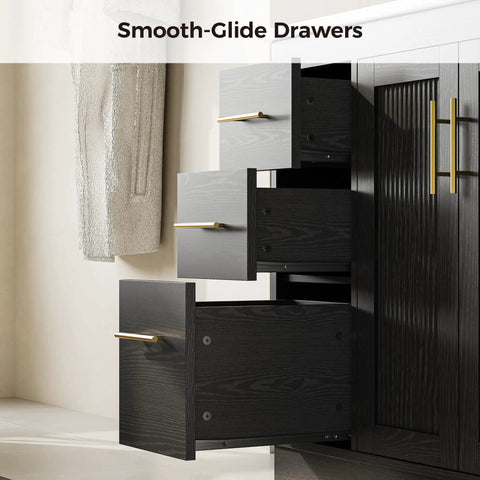 36 Inch Bathroom Vanity With Integrated Sink, Modern Black Cabinet With Soft Close Doors, 3 Roomy Drawers, Adjustable Shelf And Built In Toilet Paper Holder, FSC Certified Wood Construction That Hits Different For Top Shelf Storage Needs