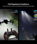 Rechargeable Drone Strobe Light LED Lamp For Night Flights FAA Ready Beacon showing bright illumination and FAA compliance on drone