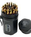 29 Piece Drill Bit Set Pro Grade M2 HSS 135 Degree Split Point Twist Jobber Length Kit For Hardened Metal Cast Iron Stainless Steel With Indexed Round Case One Sixteenth To One Half Inch in open case