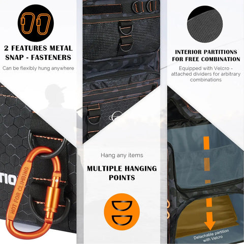 Fishing Backpack With Rod Holders And 42L Capacity, 900D Water-Resistant Oxford Tackle Bag with metal snaps and Velcro partitions