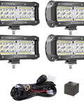 Beefy 7 Inch LED Light Bar With Wiring Harness 240W 24,000 Lumens Spot Flood Combo Beam Off Road Fog Lights Four Pack Bundle