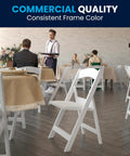 Hercules Series White Padded Folding Chair Set Of 4 Ultra Lightweight Event Seating With 800 Lb Capacity in a banquet setting