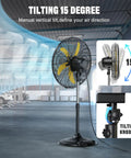 5300 CFM 20 Inch High Velocity Oscillating Pedestal Fan With 3 Speeds For Industrial Use, showing 15° tilt feature