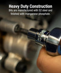 Close-up of the Beefy 37 Piece Three Eighths Inch Drive Bit Socket Set being used, showing S2 steel and manganese phosphate finish.