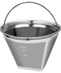 Number Four Reusable Permanent Cone Coffee Filters For 8 To 12 Cup Makers, Built To Last Stainless Steel Cone Filter, Eco Friendly