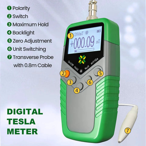 Digital Tesla Meter Gaussmeter For DC Magnetic Fields With Backlit Display On The Go 0 To 200 mT And 0 To 2000 mT Ranges Accuracy