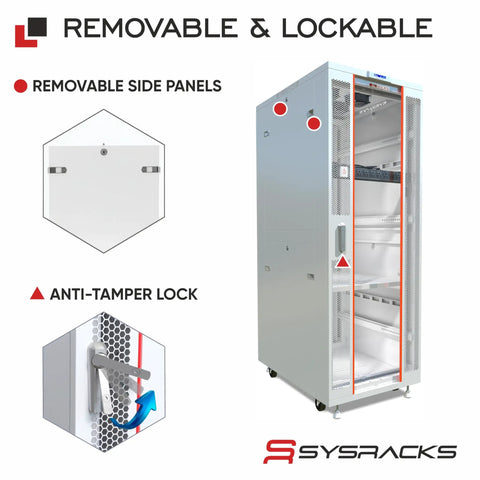 42U Floor Standing Server Rack 19 Inch Wide 35 Deep Homelab Cabinet with removable side panels and anti-tamper lock.