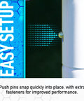 Close-up of locking pin and tube on Adjustable Soccer Rebounder 6 Foot By 4 Foot For Training With Angles To Practice Ground Passes