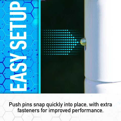 Close-up of locking pin and tube on Adjustable Soccer Rebounder 6 Foot By 4 Foot For Training With Angles To Practice Ground Passes