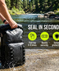 100 Percent Waterproof Roll Top Dry Bag Backpack With Front Splash Proof Pocket, Lightweight Floating 35L Pack used by river