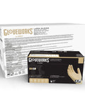 GLOVEWORKS HD ivory latex disposable gloves box; large, 8 mil, powder-free, case of 1000