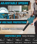 Person using Cordless Leaf Blower And Vacuum With Brushless Motor, 6 Variable Speeds Up To 180 MPH, Battery Not Included
