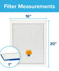 16x20x1 Smart Air Filter MPR 2200 MERV 13 Two Pack With Bluetooth Life Tracking showing dimensions