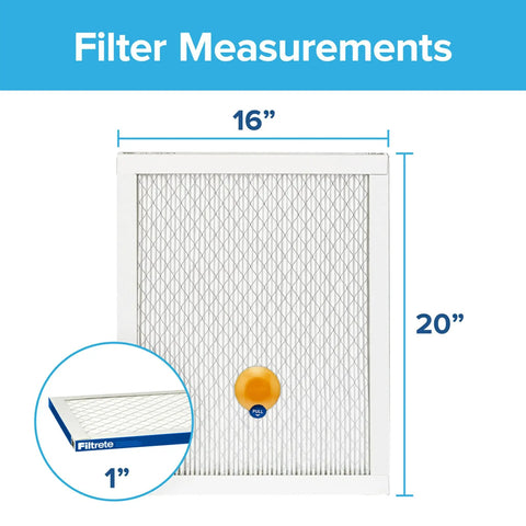 16x20x1 Smart Air Filter MPR 2200 MERV 13 Two Pack With Bluetooth Life Tracking showing dimensions