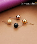 Unisex Ball Stud Earrings Set, 8 Pairs In Matte And Shiny Finishes, Silver, Gold, Rose Gold, Black, 8mm Diameter, Everyday Wear, Assorted Colors For Any Look, four ball studs on display