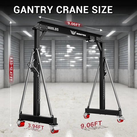 Workhorse 3 Ton Gantry Crane With Upgraded Trolley Adjustable Height 8.53 To 12.47 Feet And 9.06 Feet Width Steel I Beam