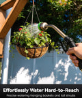 Heavy-Duty 16-Inch Garden Hose Wand With 9 Spray Patterns watering hanging basket, aluminum zinc alloy nozzle in use