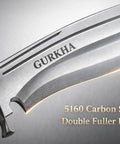 Close-up of Iraqi Style Kukri Knife With An 8 Inch Blade, Hand Forged In Nepal, 5160 Carbon Steel blade with 'GURKHA' inscription