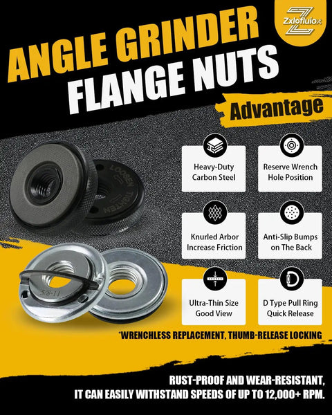 2 Pack 5/8-11 Angle Grinder Flange Nuts With Knurled Arbor Nut And Quick Release Silver D-Ring For 4-1/2 To 9 Inch Grinders