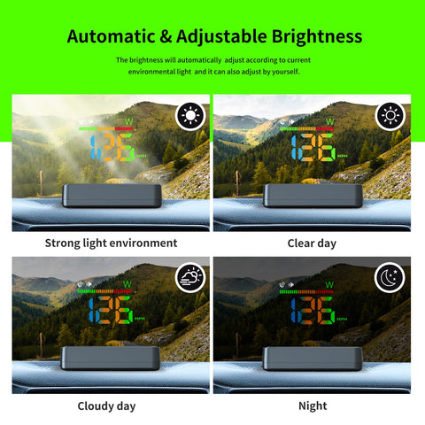 H4 Car HUD Head Up Display Real Time Speed Readout GPS Speedometer Auto Dimming Windshield Projection brightness demo