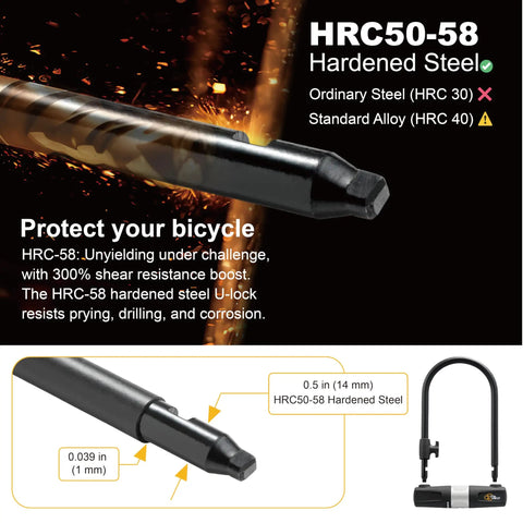 Beefy Bike U Lock With 14mm Shackle And 10mm By 1.8m Cable With Mounting Bracket For Road Mountain Electric And Folding Bikes Sold Secure Bronze Certified, HRC50-58 steel