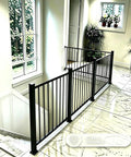 Top Shelf Deck Railing Kit For Patios And Balconies With Post 36 Inch Height And 3 Feet Wide in black aluminum for indoor stair landing.