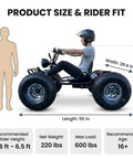 Side view of Beast 72V Peak 10.8kW Brushless Electric Off Road Go Kart With Shaft Drive, showing rider fit and dimensions.