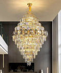 Premium Smoke Gray Crystal Chandelier Ceiling Fan 42 Or 48 Inch Dimmable LED Lights Smart Three Color Remote Control elegant ceiling fixture with gold accents