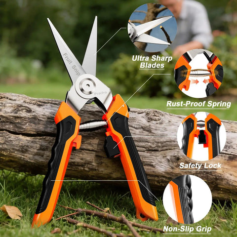 4 In 1 Garden Pruning Shears With Four Size Sharp High Carbon Martensitic Stainless Steel Blades Rustproof Wear Resistant