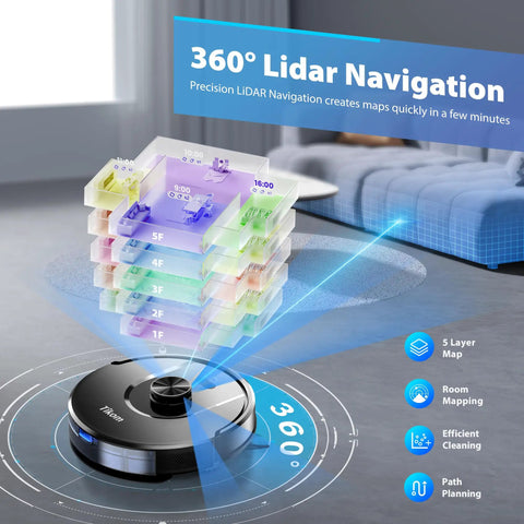 Beast Mode Vacuum And Mop Combo With 6000Pa Suction Auto Carpet Boost Smart LiDAR Navigation 150 Minute Runtime showcasing LiDAR mapping feature
