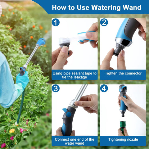 Steps to use Heavy Duty 18 Inch Metal Watering Wand For Garden Hose With Thumb Control And 8 Spray Patterns.