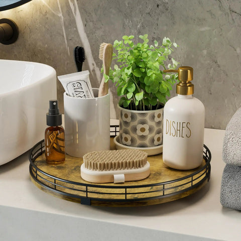 Round 12 Inch Wooden Turntable Organizer For Kitchen Cabinets And Countertops 360 Degree Smooth Rotation For Soap Candles