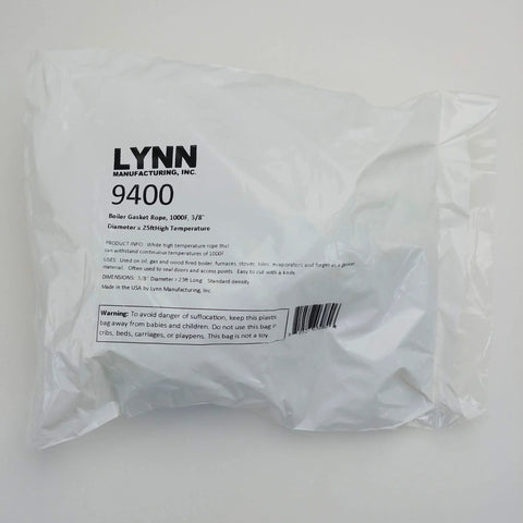Lynn Manufacturing 9400 boiler gasket rope, white, 3/8 in diameter x 25 ft, 1000°F