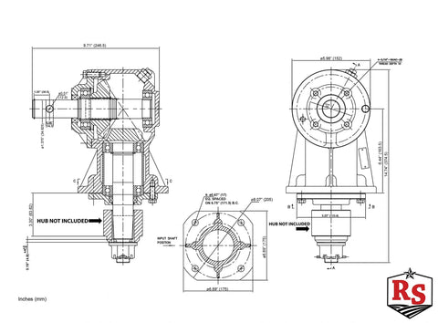 Technical drawing of Shear Bolt Gearbox Beefed Up 35 to 45HP Rotary Replacement Kit For Omni Gear RC30 dimensions and layout