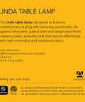 Linda 21.5 Inch Table Lamp In Brushed Steel With Light Gray Textured Fabric Shade, product information card with safety details