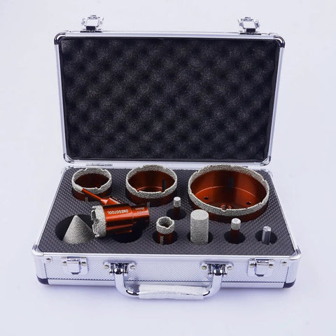 Diamond Hole Saw Kit For Porcelain Ceramic Concrete Granite Marble Tiles With 6 8 10 20 35 50 75 100 mm Holes in case