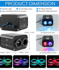 Product dimensions and features of Dual Color Twinkle Fiber Optic Star Headliner Kit For Cars with 600 Pcs, 9.8ft length strands.