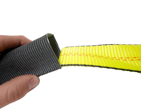 Four Pack 2 Inch X 1 Foot Sliding Sling Protector And Strap Saver With Built Tough Snag Free Cordura Sleeve For Tie Down Straps And Webbing Edge Guard In High Viz