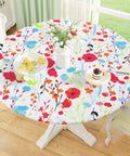 Round Fitted Tablecloth With Elastic Edge No Slip Snug Fit Waterproof Oil Proof Vinyl Backed Table Cover For 36 To 44 Inch Round Tables Perfect For Dinner Outdoor Picnic Flowers on wooden table with floral design