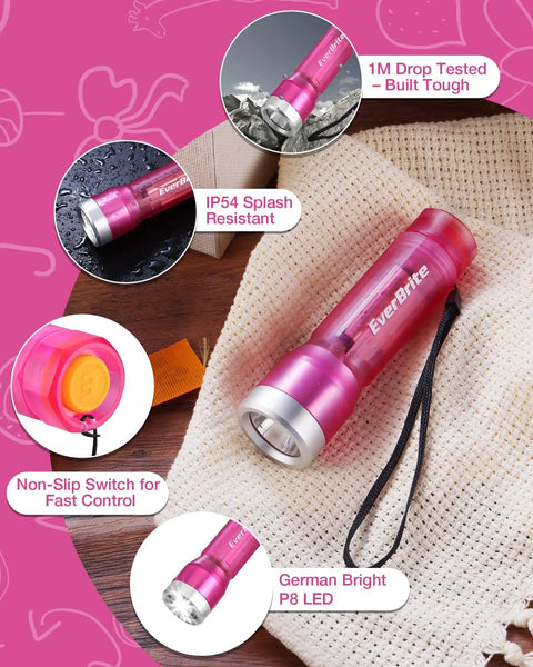 Pink Mini LED Flashlight With 3 Modes High Low Strobe Includes 3 AAA Batteries Water Resistant Pocket Size Flashlight