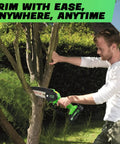 Man using Six Inch Cordless Mini Chainsaw with 2025 Upgraded Copper Motor for Fast Clean Cuts on tree branch