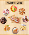 120 Pack Self Sealing Kraft Bakery Bags With Window 5.7x6.5 Inches Heat Sealable And Grease Resistant To Go Sleeves For Donuts Scones Brownies Waffles Snacks Value Pack showing multiple uses with donuts, waffles, cookies, and pastries.
