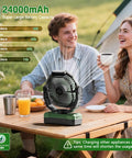 3 In 1 Camping Fan Portable Rechargeable 24000mAh Battery Powerhouse With Light And Remote for Outdoor Use on Table