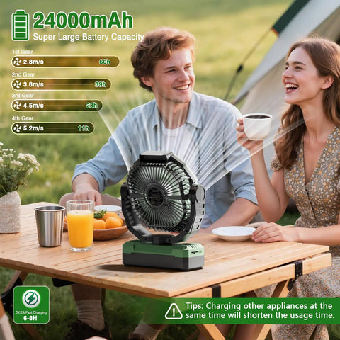 3 In 1 Camping Fan Portable Rechargeable 24000mAh Battery Powerhouse With Light And Remote for Outdoor Use on Table