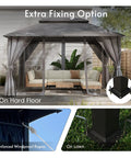 10x13 Outdoor Gazebo With Mosquito Netting And Privacy Screens, double roof, powder coated metal frame, installed on deck