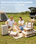 Front view of a beige-brown 6-piece hardside luggage set with ABS+PC shells and spinner wheels.