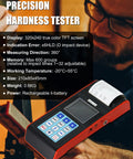 Digital Hardness Tester With Built In Printer And Full Color Display, 7 In 1 Metal Hardness Meter in lab setting, features visible